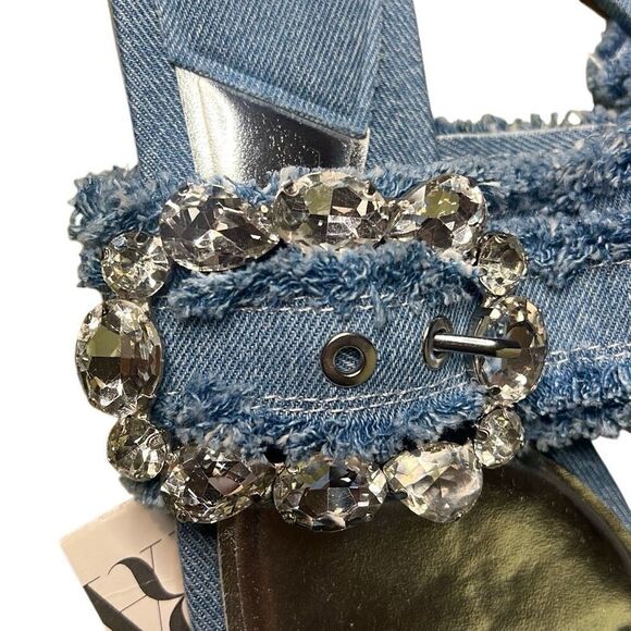 NWT Zara Blue Denim Flat Buckled Sandals 37 6.5 - Picture 6 of 11